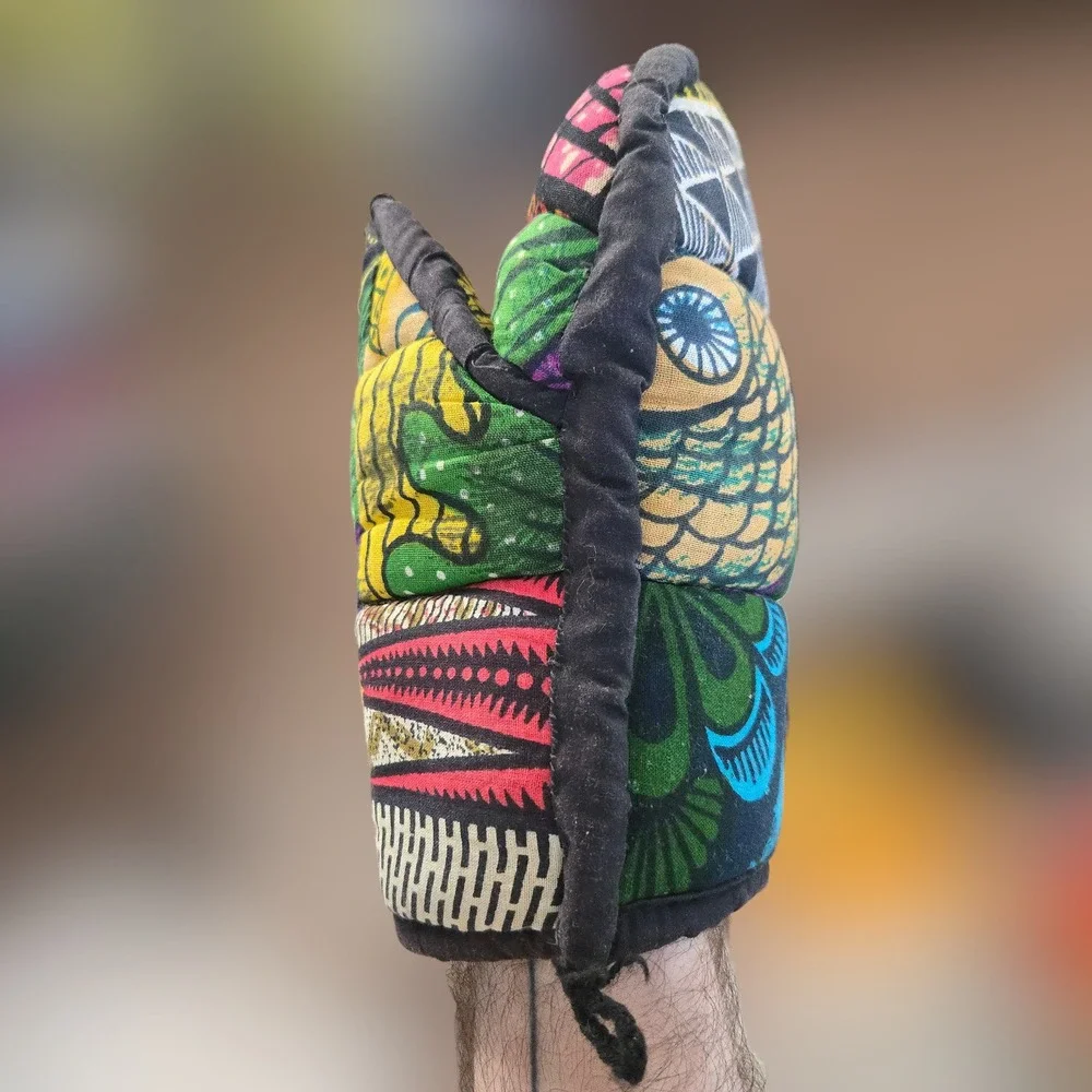 VTG Abstract‎ Open Mouth Oven Mitt Multi Color Patchwork Quilt African Wax Print